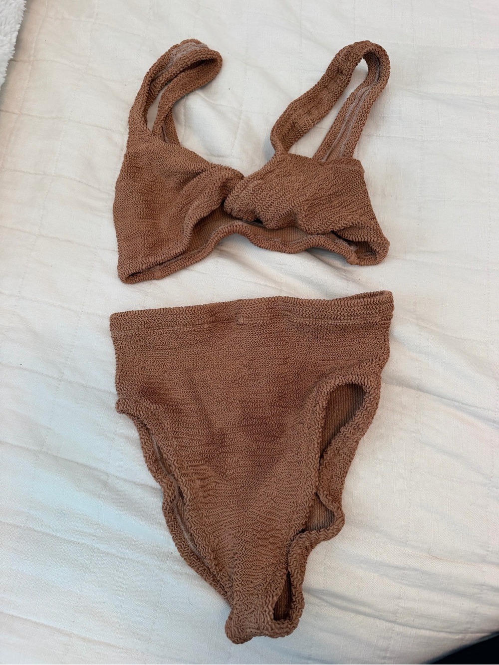 Hunza G Textured High Waist Bikini Set - Brown